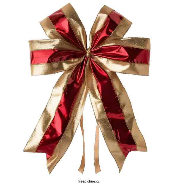 [Transparent Background PNG]Red and Gold Christmas Bow Isolated on White Background
