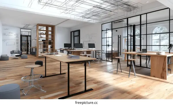 Modern Open-plan Office Space with Wooden Flooring