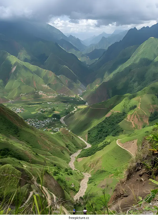 Aerial View of a Mountain Valley in the Philippines