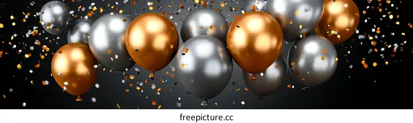Shiny Gold and Silver Balloons with Confetti
