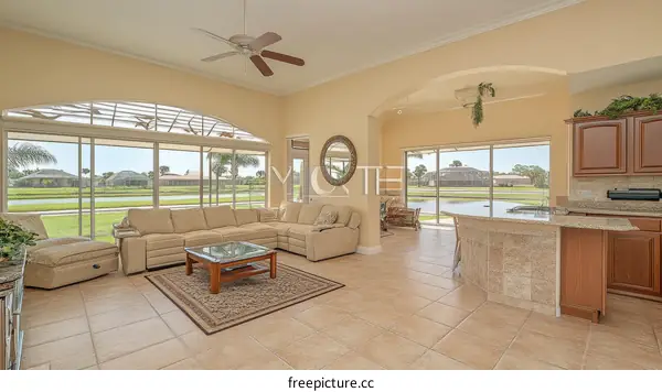 Spacious Florida Home Living Area with Water Views