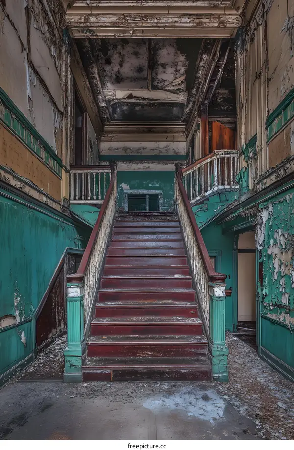 Old Wooden Stairs in Abandoned Building