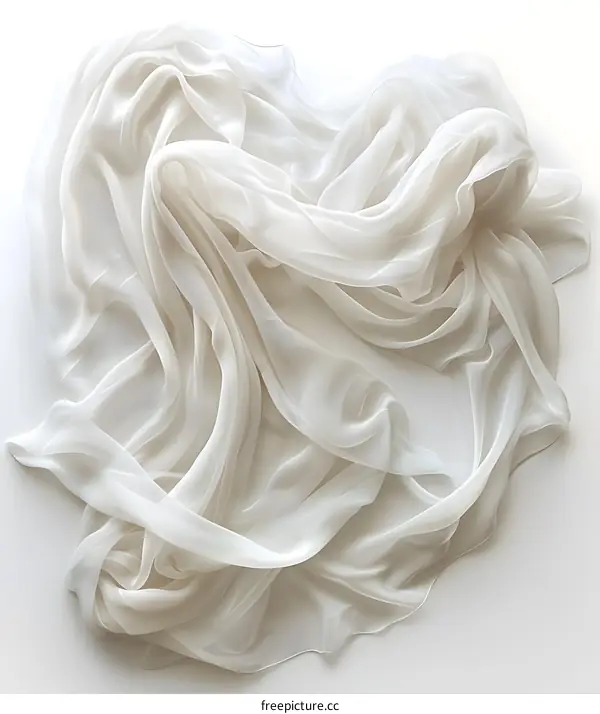 An image of a white silk scarf draped on a white background