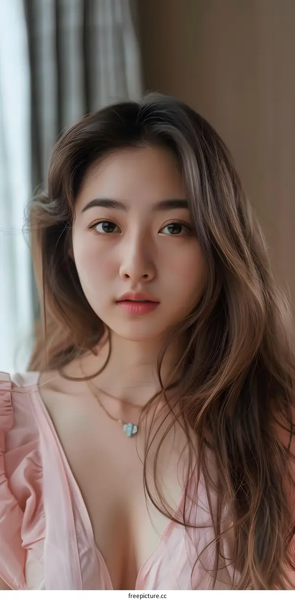 Portrait of a Young Asian Woman with Long Brown Hair