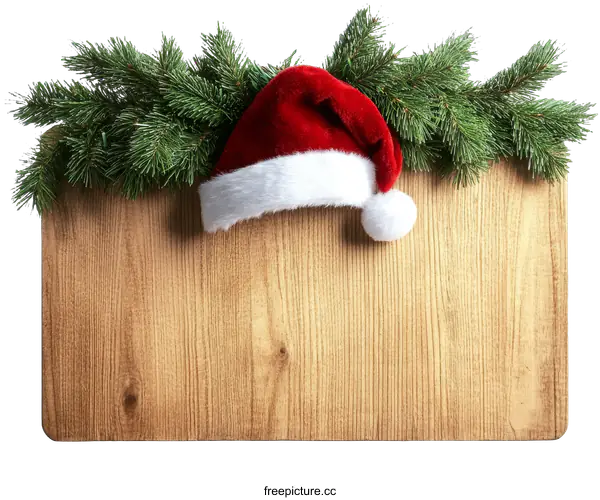 [Transparent Background PNG]Wooden Christmas Background with Santa Hat