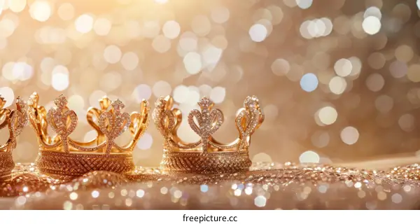 Three Golden Crowns on a Gold Background