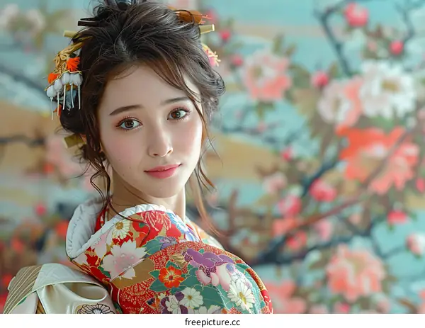 Portrait of a young woman in a kimono