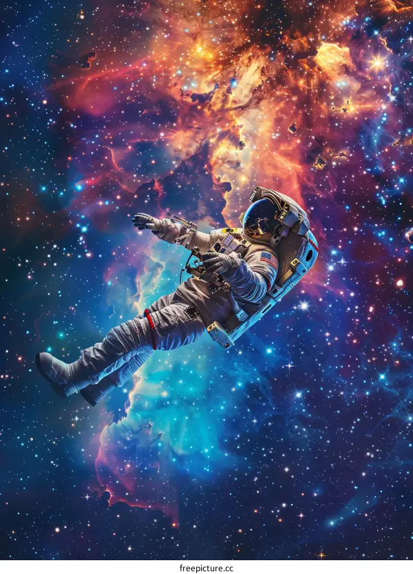Astronaut in spacesuit floating in the vastness of space