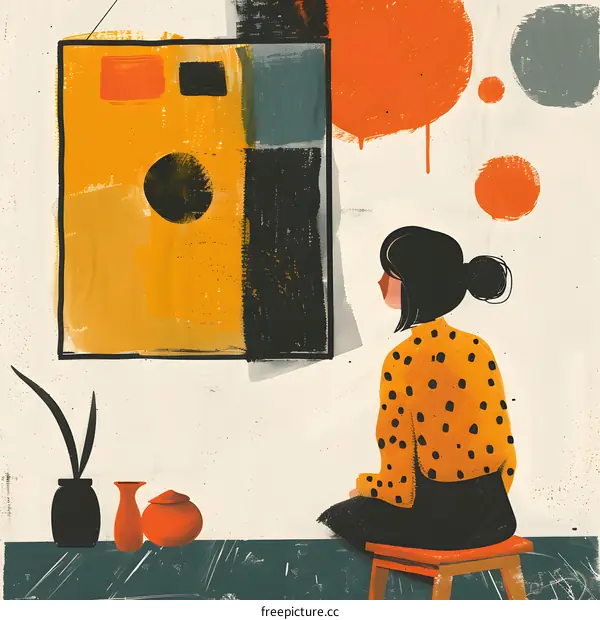 woman looking at abstract painting