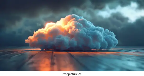 Glowing Blue and Orange Cloud on Wood Background