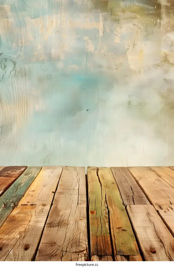 Rustic Wooden Floor with Old Wall Background