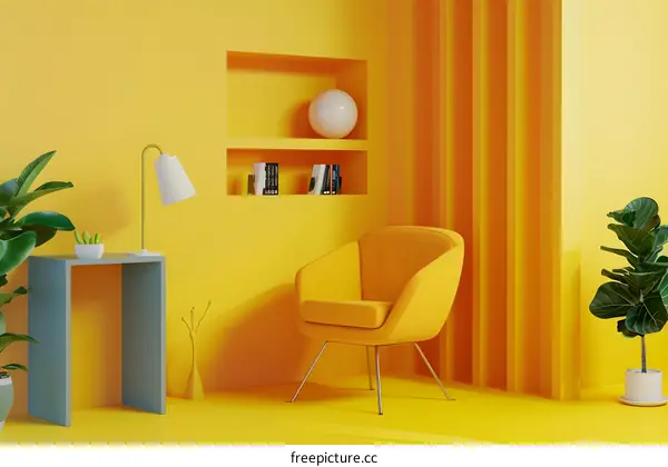 Yellow Minimalist Living Room Interior Design With Modern Furniture