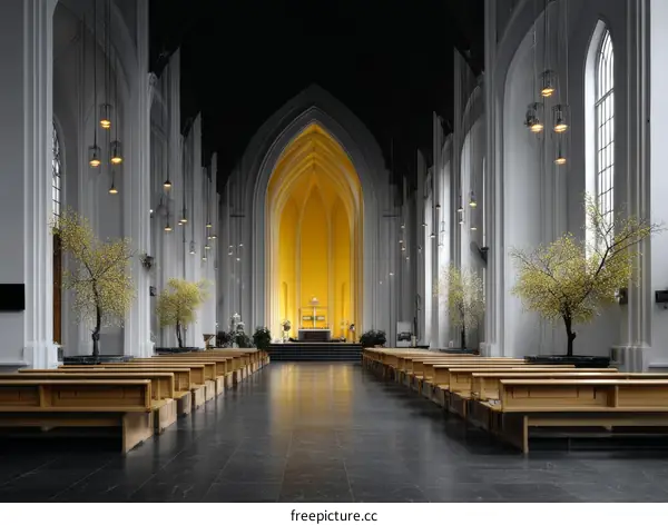 Grand Cathedral Interior with Warm Lighting
