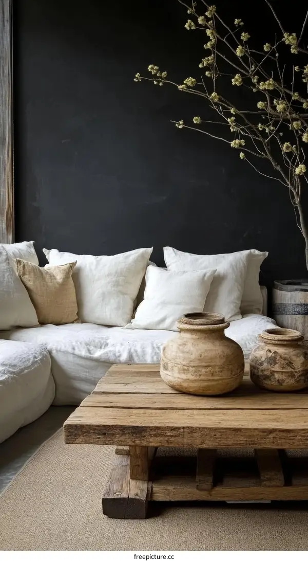 Rustic Wooden Coffee Table in a Modern Living Room