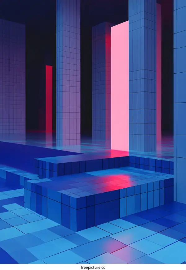 Blue and Pink Neon Abstract Geometric Background