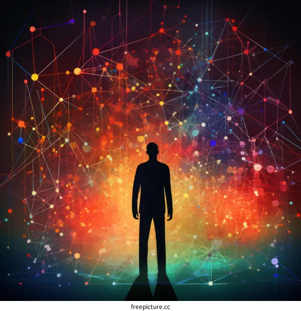 Man standing in front of colorful neural network