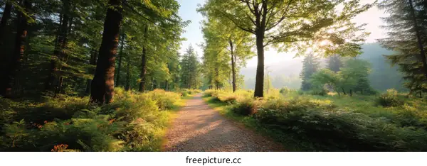 Forest Path in Morning Sunlight