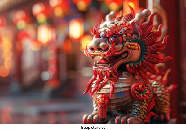 An ornate traditional Chinese lion statue