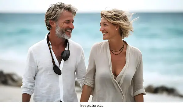 Couple Walking on the Beach Holding Hands