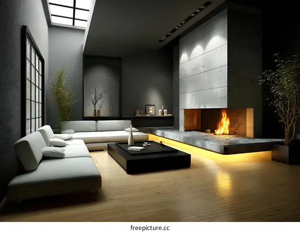 Modern Living Room with Fireplace and Sofa