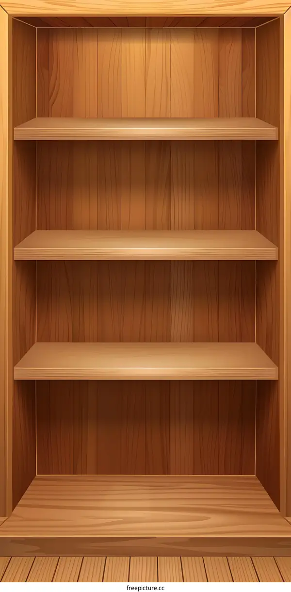 Empty Wooden Shelf With Four Shelves
