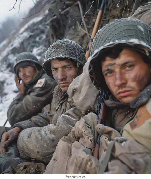 Three soldiers in winter gear