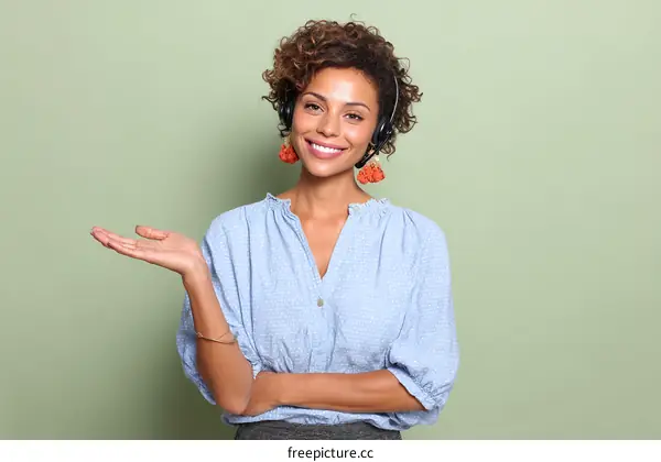 Smiling Customer Service Representative Presenting