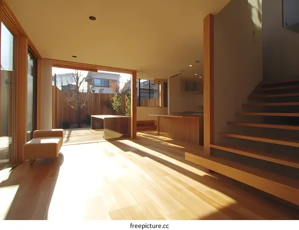 Modern Minimalist Wooden House Interior Design with Natural Sunlight