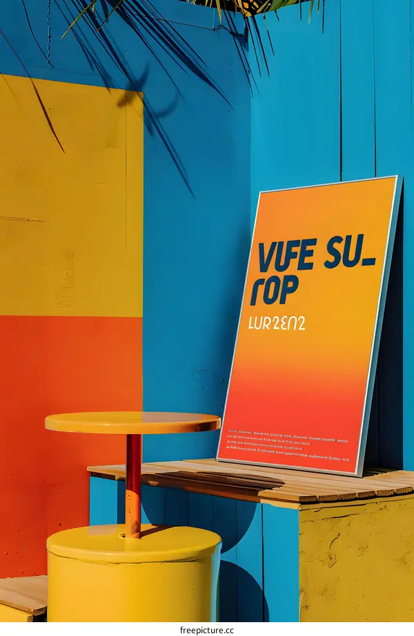 Yellow and Blue Outdoor Wall with Sign