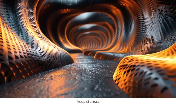 Futuristic Tunnel with Glowing Orange Light