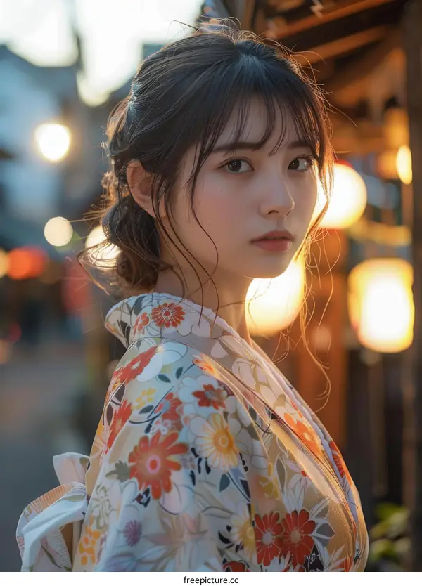 Asian Woman in Traditional Japanese Kimono