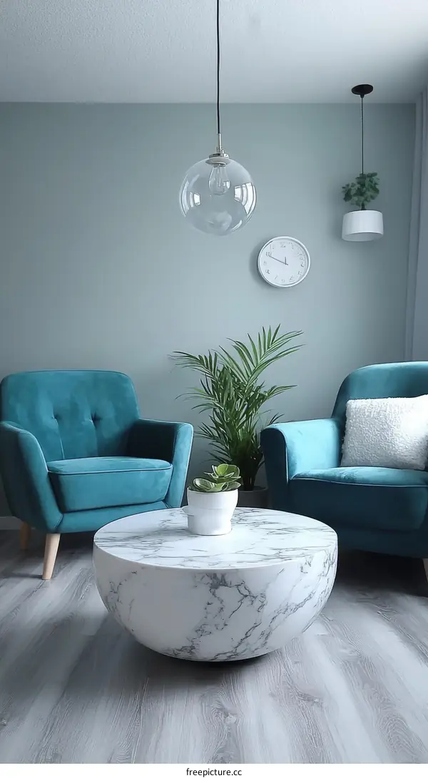 Modern Living Room with a Unique Marble Coffee Table