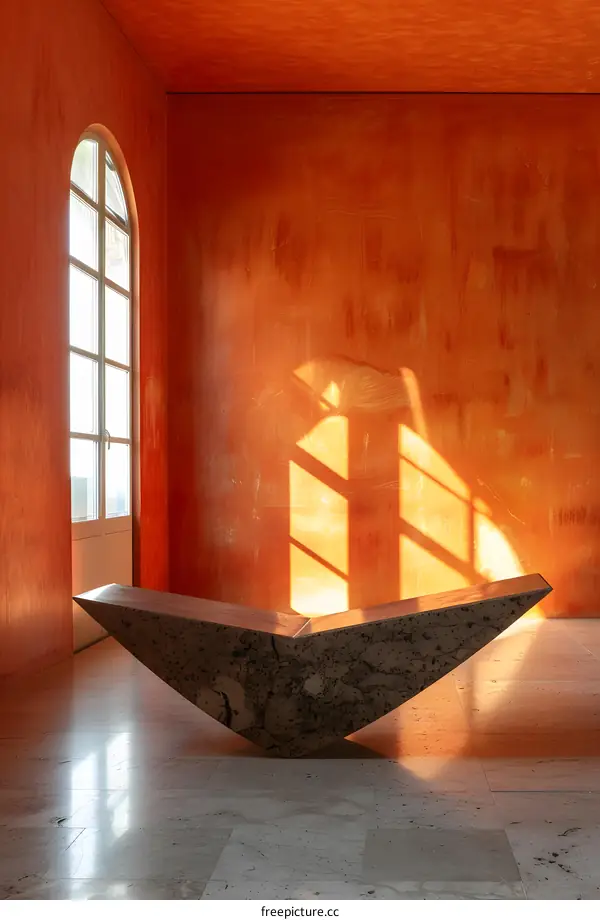 geometric shapes in an orange room