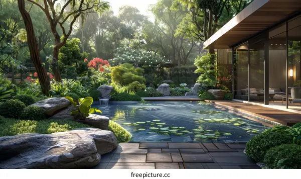 Peaceful Garden Oasis with Refreshing Pool