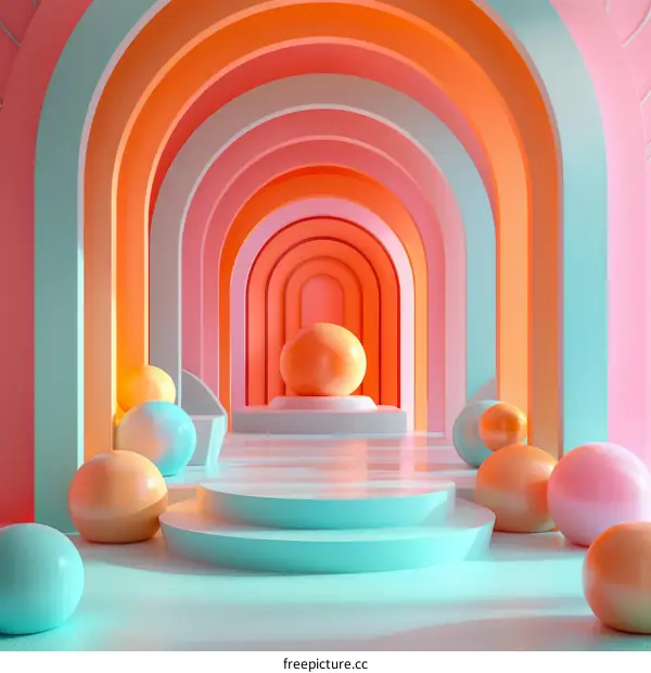 Colorful Archway Display with Geometric Balls