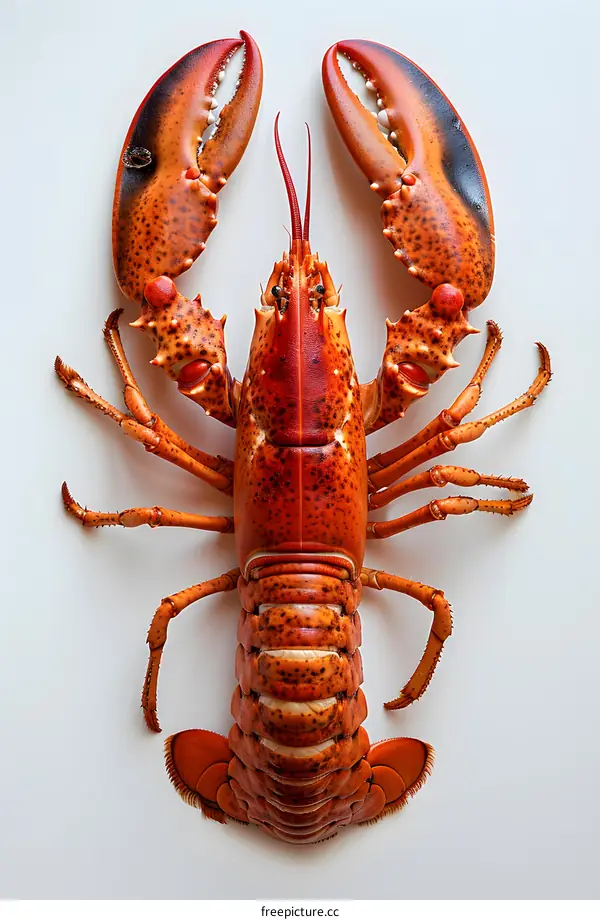 A large red lobster on a white background