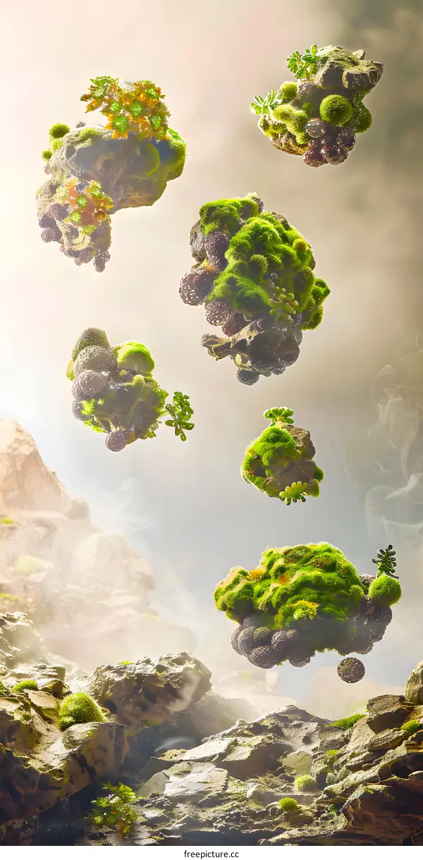 Floating Moss Covered Rocks in a Fantasy World