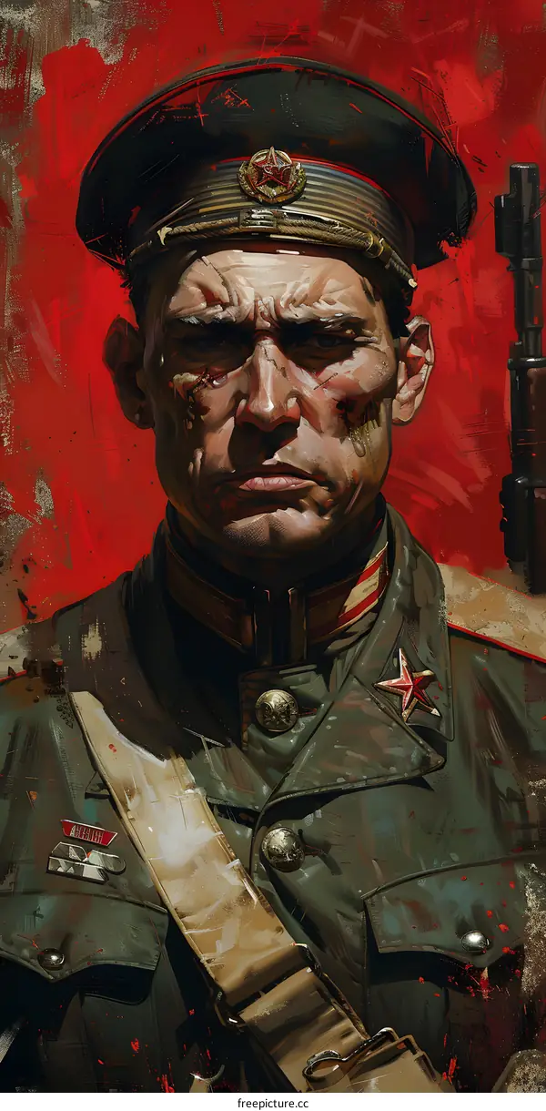 Portrait of a Russian Soldier in Uniform