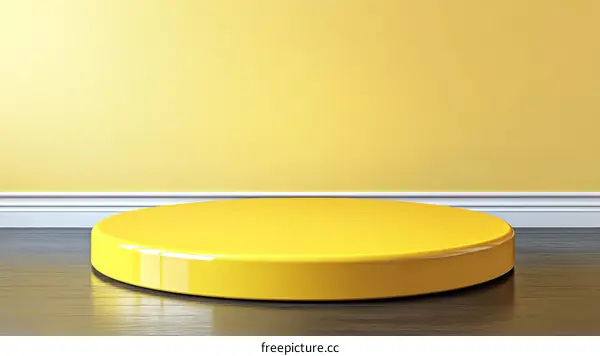 Yellow Circular Display Platform Against a Pastel Yellow Wall