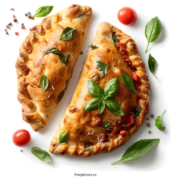 Delicious Calzones on White Background