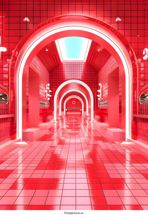 Red Neon Archway Hallway Interior Design