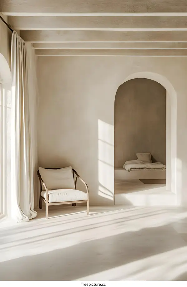 Minimalist Beige Living Room Interior Design with Sunlight