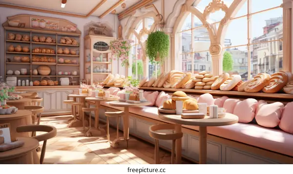 European style bakery interior with pink theme
