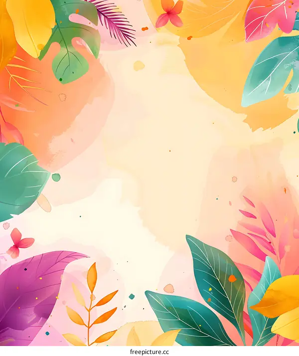 Tropical Watercolor Leaves Background