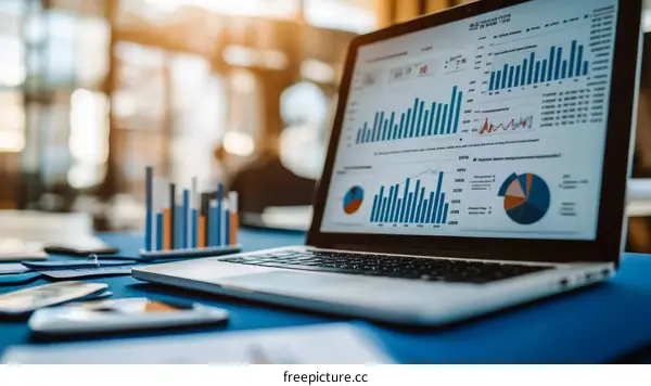 Laptop Displaying Business Graphs and Charts