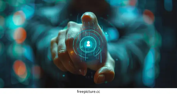 Finger Presses Glowing Digital Button with User Icon