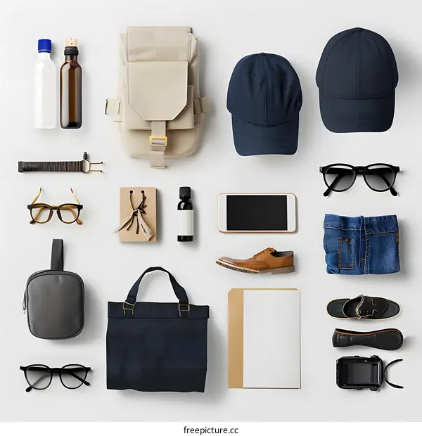 Top view of clothing and accessories