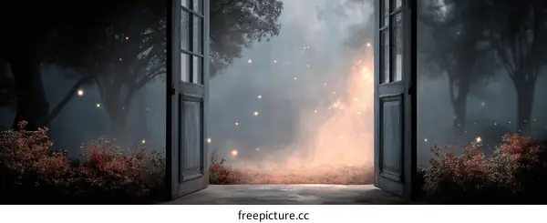 Mystical Forest Through Open Doors