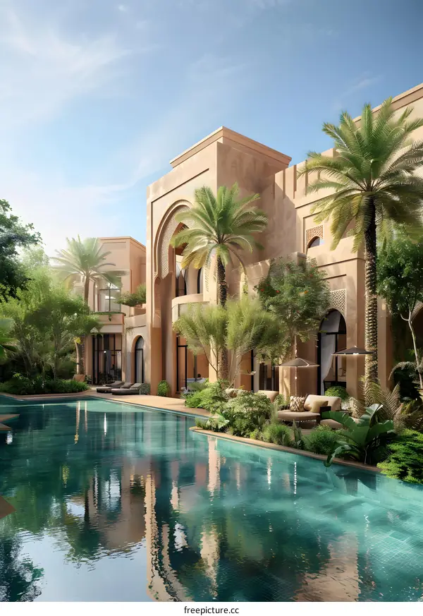 Modern Moroccan Villa With Swimming Pool And Palm Trees