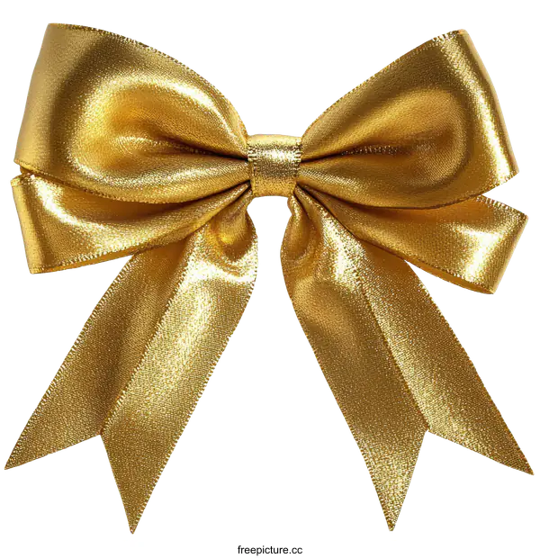 [Transparent Background PNG]Golden Satin Ribbon Bow Isolated on White
